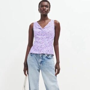 Reformation Lavender Purple Floral Button Up Blouse Size 6